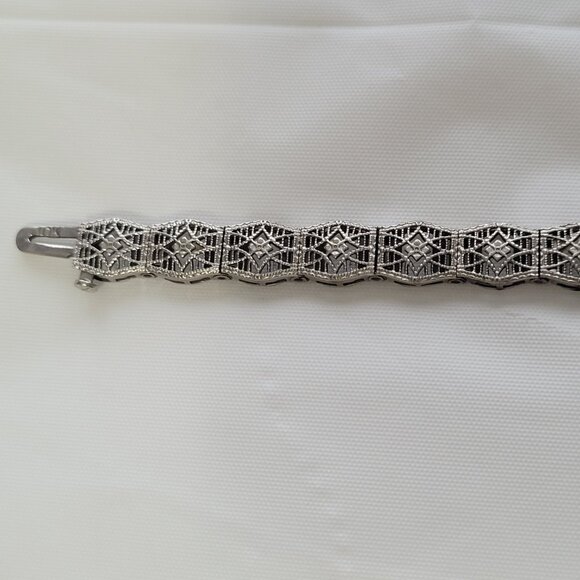 Art Deco Diamond Amethyst Filigree Antique Bracelet 10k White Gold Price is Firm - Picture 14 of 16